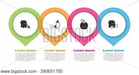 Set Vomiting Man, Inhaler, Apple And Man Coughing. Business Infographic Template. Vector