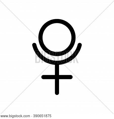 Pluto Planet Symbol. Vector Sign. Astrological Calendar. Zodiacal Black And White Horoscope. Outline