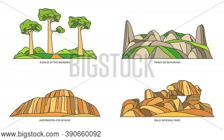 Madagascar Landmarks Or Africa Natural Icon Set