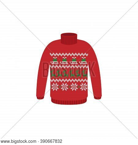 Vector Ugly Sweaters For Christmas Party. Knitted Jumpers With Winter Patterns