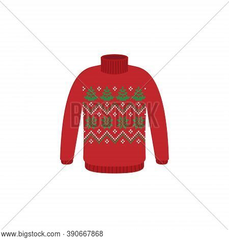 Vector Ugly Sweaters For Christmas Party. Knitted Jumpers With Winter Patterns