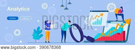 Analytics Landing Page With People Characters. Business Indicators Analysis Banner. Financial Statem