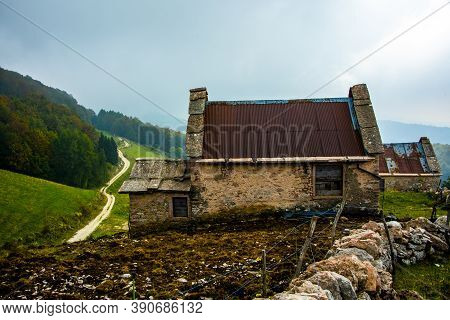 Typical Rural Building In Autumn In The Regional Park Of The Lessini Mountains Near Campofontana, Ve