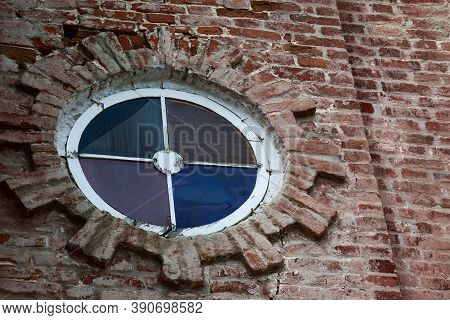 Rose, A Large Round Window In A Gothic-style Temple. Veshalovka Village. Lipetsk Region. Russia. Jul