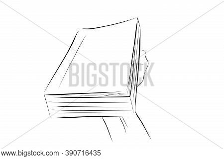 Sketch Vector Illustration For Education Related Article, Hand Holding Big Book.
