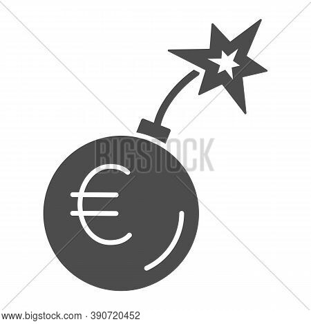 Round Bomb With Euro Currency Solid Icon, Economic Sanctions Concept, Euro Grenade Explosion Sign On