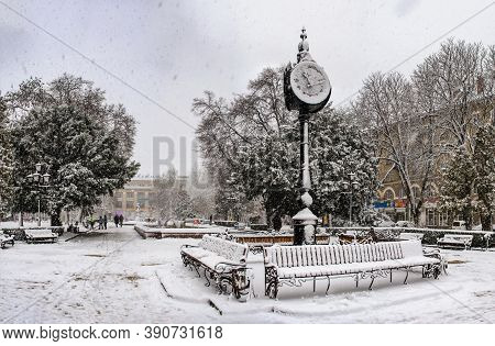 Snowy Winter Morning In Ternopil, Ukraine