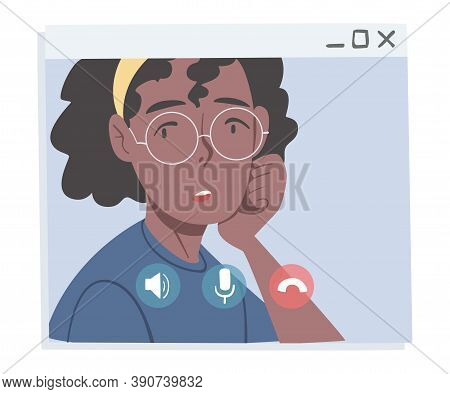 African Amercian Girl Having Video Call, People Chatting Online, Working From Home, Social Distancin