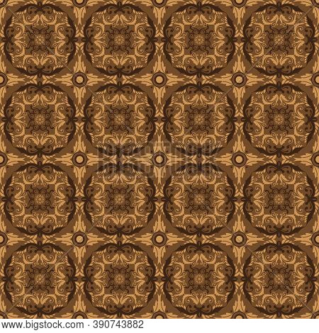 Unique Circle Patterns Concept On Parang Batik With Golden Brown Color Design.