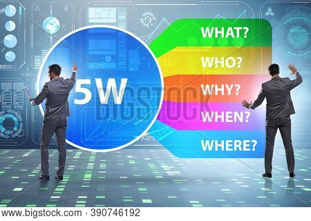 Five whys concept with businessman pressing virtual button
