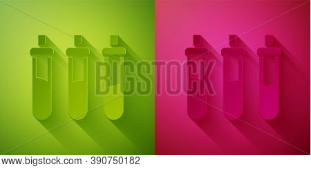 Paper Cut Reagent Bottle For Physics And Chemistry Icon Isolated On Green And Pink Background. Paper