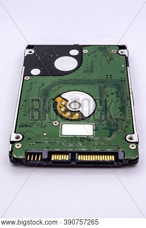 Close Up Of Internal Hard Disk Drive Or Hdd Of Laptop Isolated On White Background.
