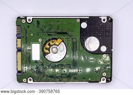Close Up Of Internal Hard Disk Drive Or Hdd Of Laptop Isolated On White Background.