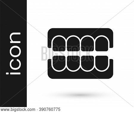 Black False Jaw Icon Isolated On White Background. Dental Jaw Or Dentures, False Teeth With Incisors