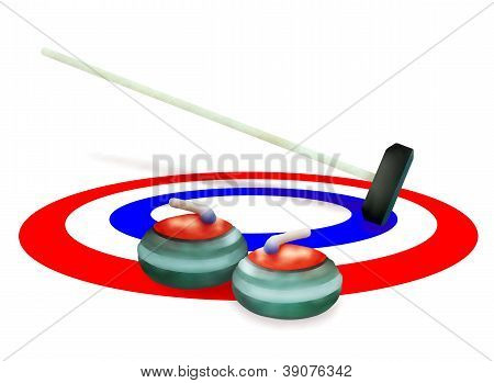 Una collezione di pietre di Curling su ghiaccio