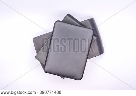 Hdd - Stack Of Portable Hard Disk Drives Isolated On White Background. Pile Of External Hard Disk Dr