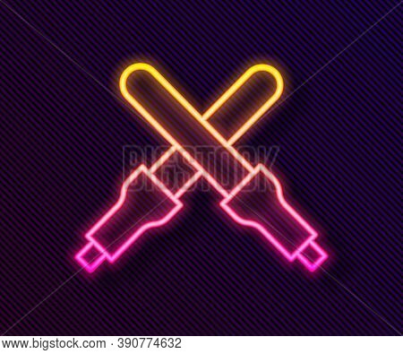 Glowing Neon Line Marshalling Wands For The Aircraft Icon Isolated On Black Background. Marshaller C