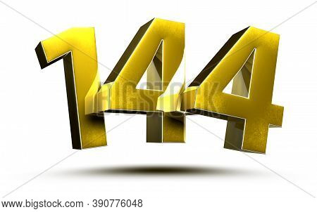 Number 144 Gold.3D Illustration On White Background With Clipping Path.
