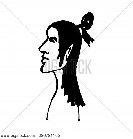 Half Face Silhouette. Vector Hand Drawn Ink Illustration. Peoples Head Side View. Simple Line Art Po