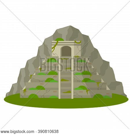 Mayan Pyramid. Ancient American Culture. Building In Green Jungle.