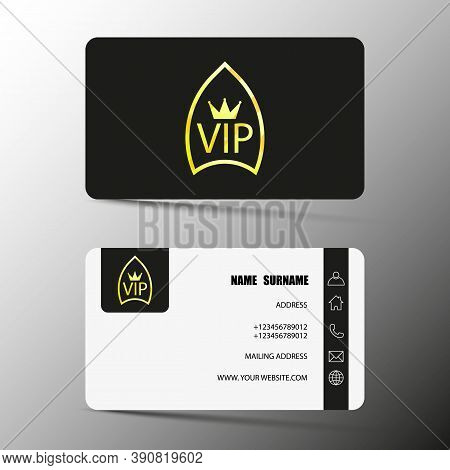Vip Card Design For Clients, Two Sides, With Name And Surname, Number, Address, Website, Email. Vect