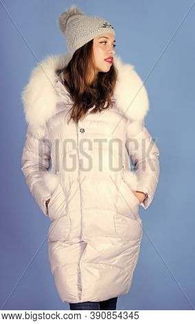 Winter Is Coming. Woman In Padded Warm Coat. Flu And Cold. Seasonal Fashion. Beauty In Winter Clothi