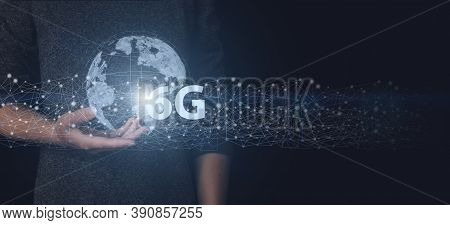 Hand Hold Planet Earth, Global Network And 6g Network Connection Conc. 6g Network Wireless Systems