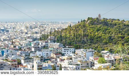 View Of Athens And The Hill Of The Muses (philopappos Hill) In Horizontal Format