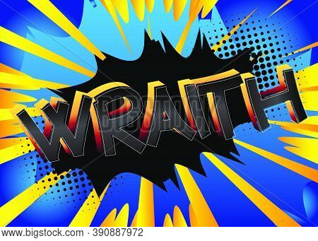 Wraith Comic Book Style Cartoon Words On Abstract Colorful Comics Background.
