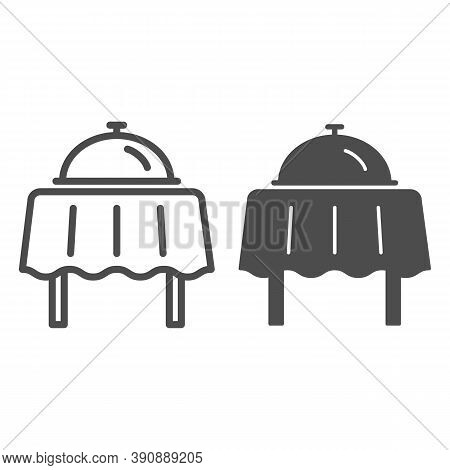 Restaurant Dish With Lid On Table Line And Solid Icon, Sea Cruise Concept, Breakfast Food Tray Sign 