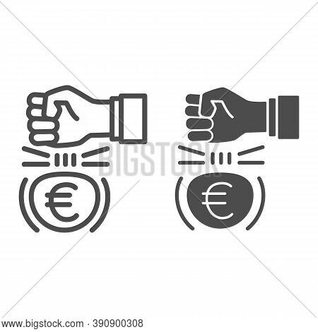 Fist And Euro Currency Line And Solid Icon, Economic Sanctions Concept, Hit Euro With Arm Sign On Wh