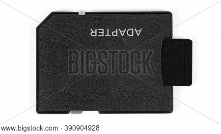 Top View Of Microsd Memory Card In Adapter Isolated On White Background With Clipping Path