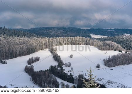 Winter Landscape Of Beski Sadecki Mountain Range Near Krynica Zdroj, Poland