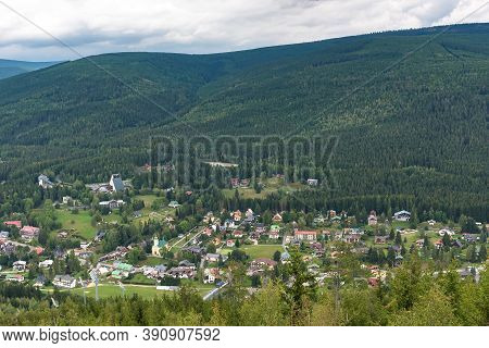 Summer Aerial View Of Harrachov Town In Czech Karkonosze Mountains