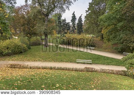 Colorful Autumn In Saxon Garden In Warsaw Downtown