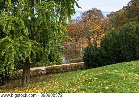 Colorful Autumn In Saxon Garden In Warsaw Downtown