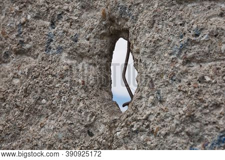Detail Of The Remains Of The Berlin Wall, Berlin, Germany. Segments Of Wall Left As A Reminder Of Ev
