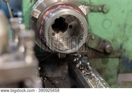 Detail On A Lathe, Metal Cutting At A Machine-building Enterprise.