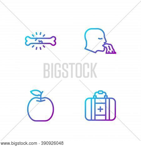 Set Line First Aid Kit, Apple, Bone Pain And Vomiting Man. Gradient Color Icons. Vector