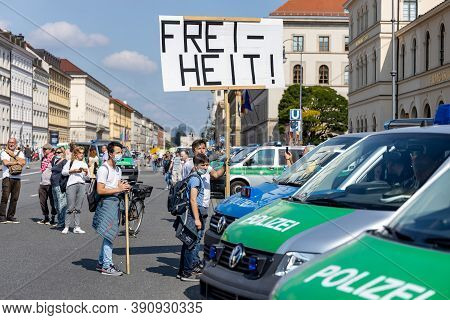Demonstration In Odeansplatz, Munich, Germany On The 12.09.2020, Protest Against Corona Regulations 