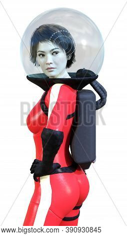 3D Rendering Astronaut Woman On White