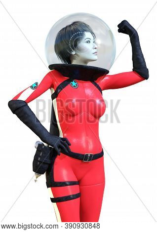 3D Rendering Astronaut Woman On White
