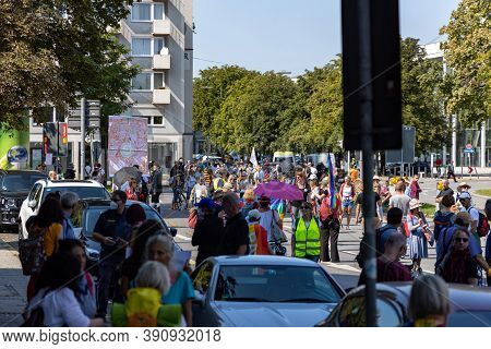 Demonstration In Odeansplatz, Munich, Germany On The 12.09.2020, Protest Against Corona Regulations 