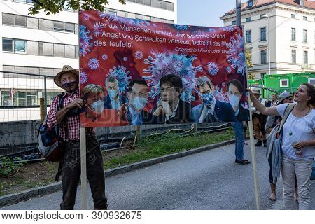Demonstration In Odeansplatz, Munich, Germany On The 12.09.2020, Protest Against Corona Regulations 
