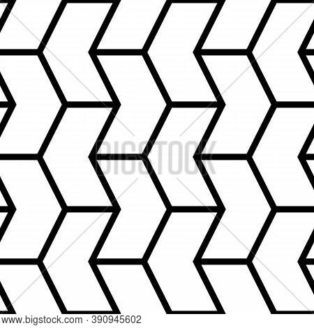 Mosaic. Zigzag Figures Ornament. Repeated Puzzle Shapes Background. Arrows Motif. Chevrons Tiles Wal
