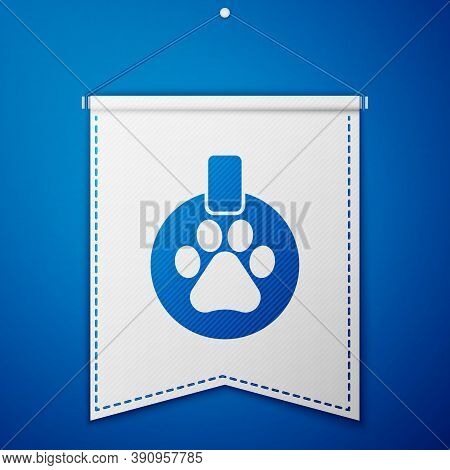 Blue Collar With Name Tag Icon Isolated On Blue Background. Supplies For Domestic Animal. Dog Or Cat