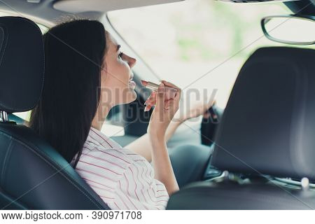 Close-up Profile Side View Portrait Of Her She Nice-looking Attractive Lovely Brunette Glamorous Con