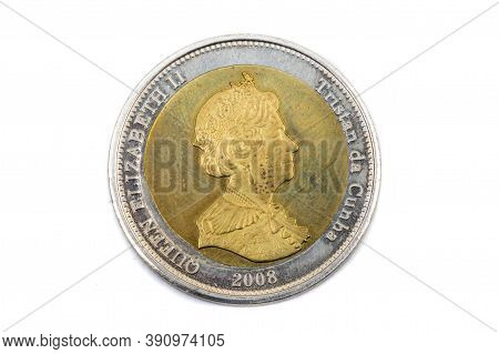 A Close Up View Of A Twenty Five Pence Coin From Tristan Da Cunha
