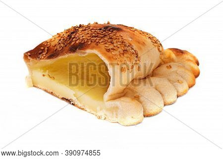 Syrian Bread Kashkaval, Close Up Of Syrian Cuisine On White Background