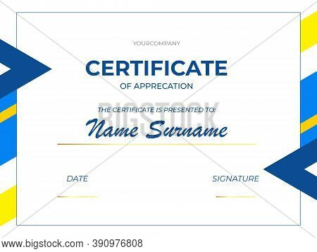 Modern Certificate Of Appreciation Template With Geometric Style Elements. Illustration. Copyspace T